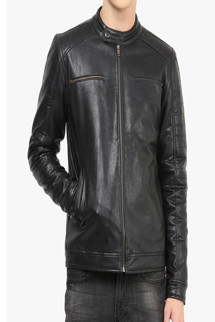 Men's black genuine lambskin leather jacket modern fashion outfit jacket-l75