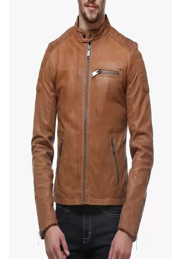 Men's brown genuine lambskin leather jacket modern fashion outfit jacket-l76
