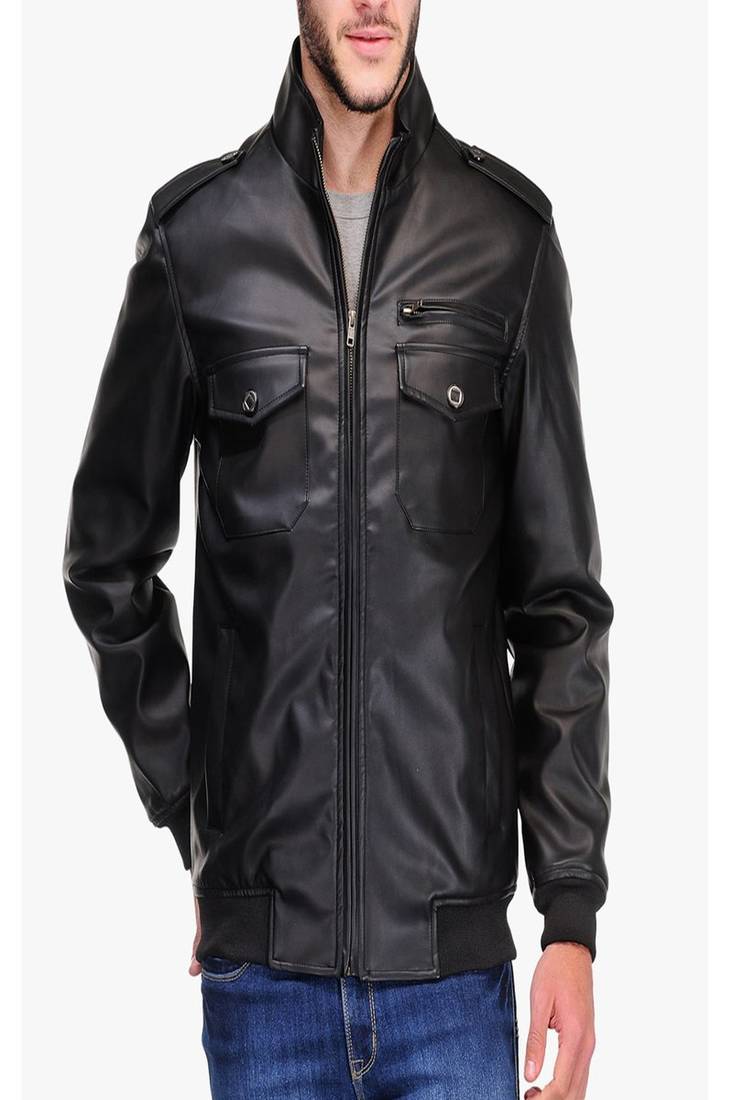Men's black genuine lambskin leather jacket modern fashion outfit jacket-l77