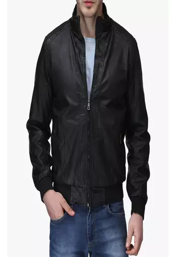 Men's black genuine lambskin leather jacket modern fashion outfit jacket-l78