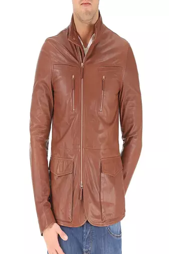 Men's brown genuine lambskin leather jacket modern fashion outfit jacket-l79