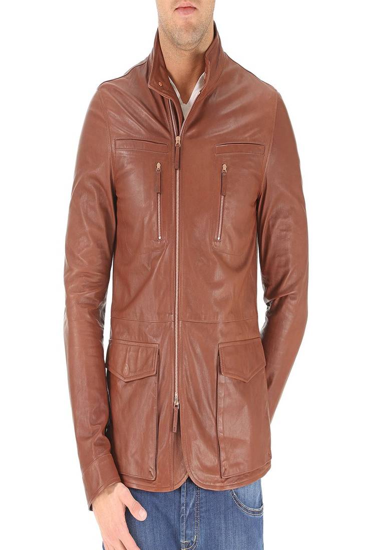 Men's brown genuine lambskin leather jacket modern fashion outfit jacket-l79