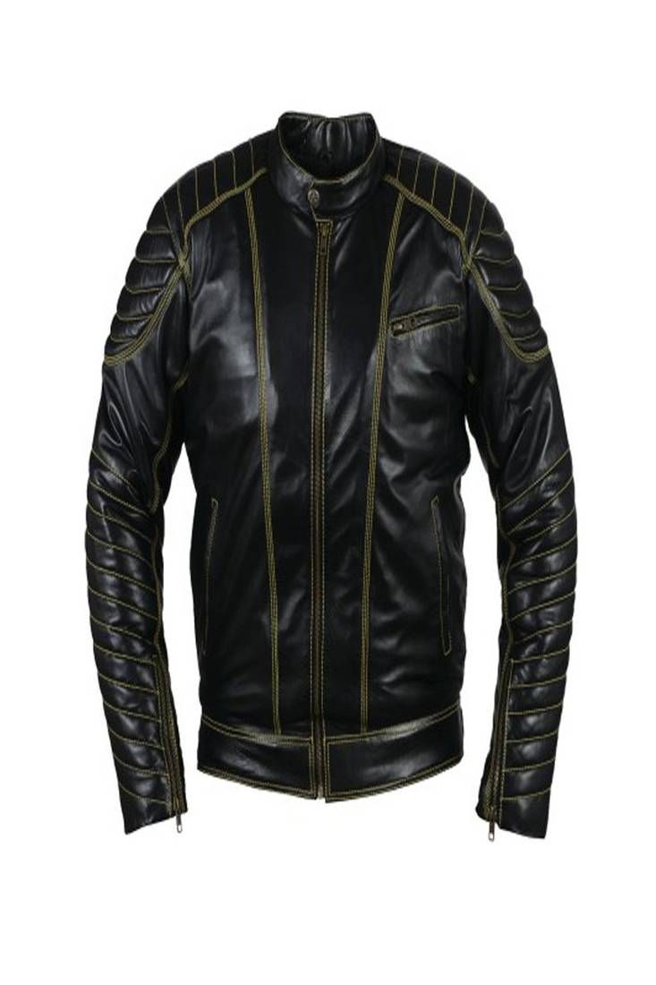 Men's black genuine lambskin leather jacket modern fashion outfit leather jacket-l80