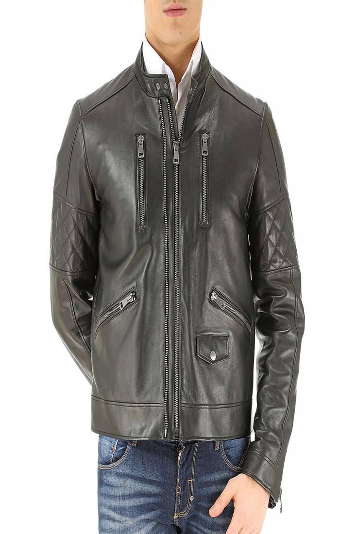 Men's black genuine lambskin leather jacket modern fashion outfit leather jacket-l81