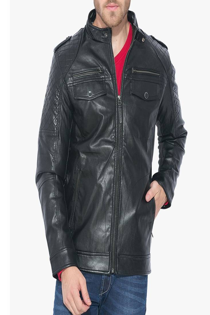 Men's black genuine lambskin leather jacket modern fashion outfit leather jacket-l83