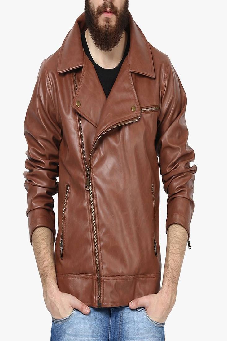Men's brown genuine lambskin leather jacket modern fashion outfit leather jacket-l84
