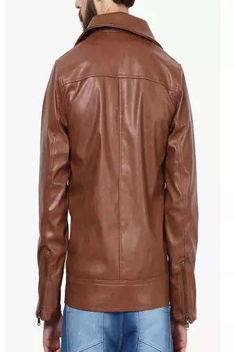 men's brown lambskin leather jacket classic zip up style stylish