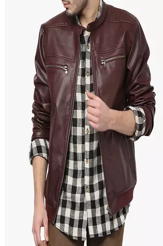 Men's brown genuine lambskin leather jacket modern fashion outfit leather jacket-l85