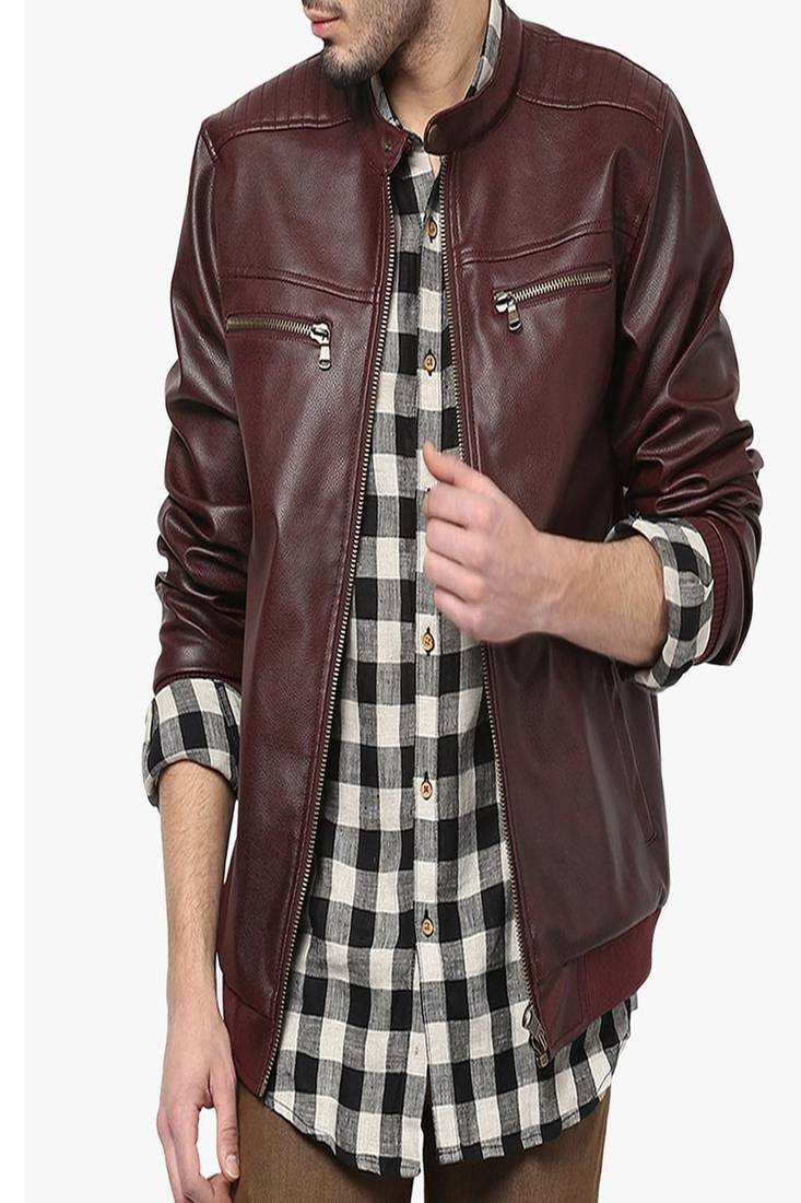 Men's brown genuine lambskin leather jacket modern fashion outfit leather jacket-l85