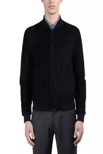 Men's navy blue genuine lambskin leather jacket modern fashion outfit leather jacket-l88