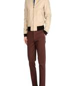 men's beige lambskin leather jacket classic zip up style