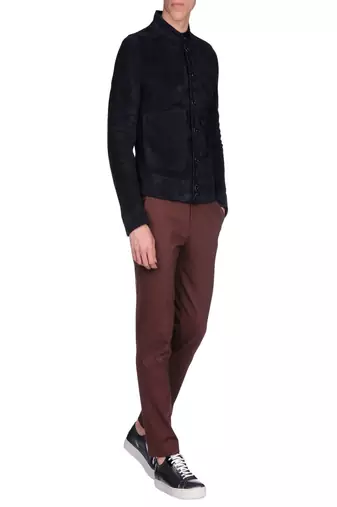 Men's navy blue genuine lambskin leather jacket modern fashion outfit leather jacket-l90