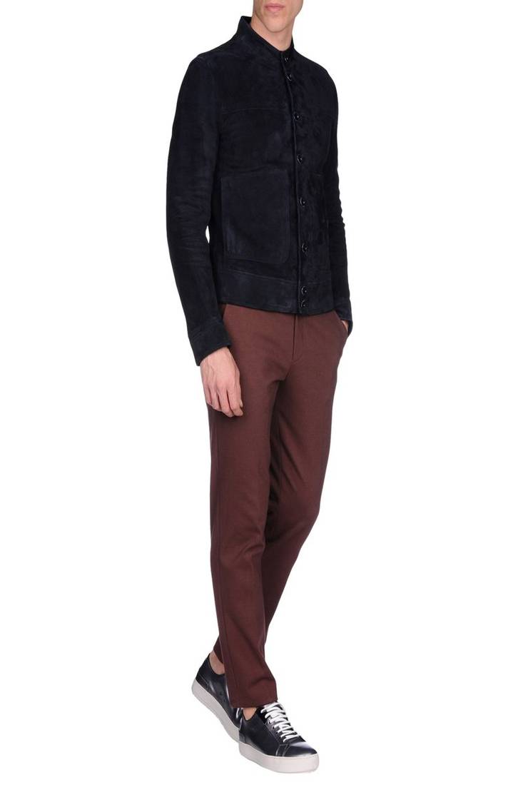 Men's navy blue genuine lambskin leather jacket modern fashion outfit leather jacket-l90