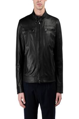 men's black lambskin leather jacket classic zip up style select 1