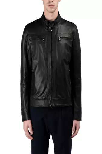 Men's black genuine lambskin leather jacket modern fashion outfit leather jacket-l92
