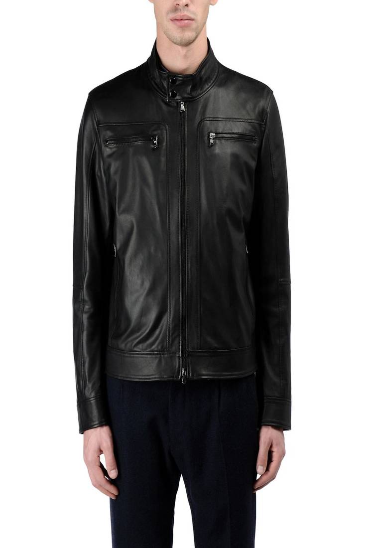 Men's black genuine lambskin leather jacket modern fashion outfit leather jacket-l92