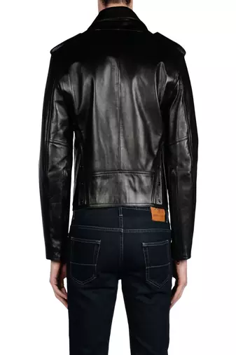 men's black lambskin leather jacket classic zip up style signature