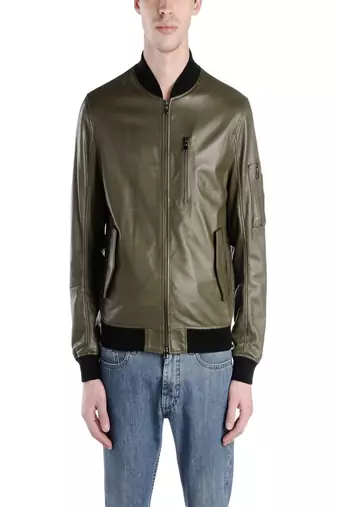 Men's olive green genuine lambskin leather jacket modern fashion outfit leather jacket-l94