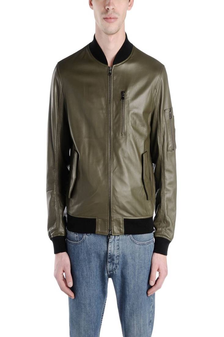 Men's olive green genuine lambskin leather jacket modern fashion outfit leather jacket-l94