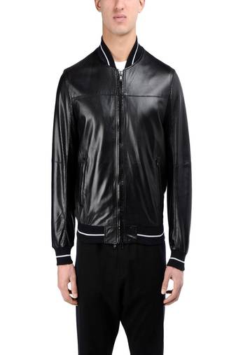 Men's black genuine lambskin leather jacket modern fashion outfit leather jacket-l95