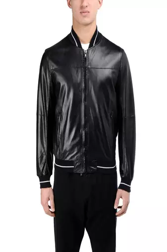 Men's black genuine lambskin leather jacket modern fashion outfit leather jacket-l95