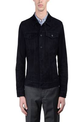 men's navy blue suede leather jacket classic zip up style 1