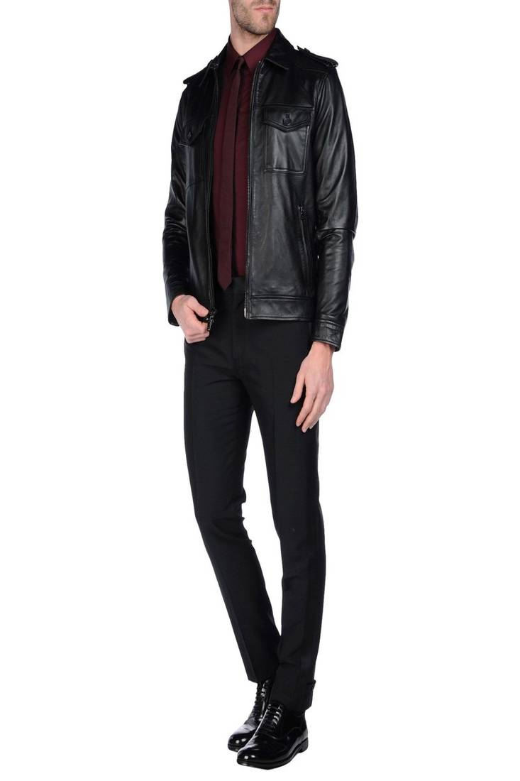 Men's black genuine lambskin leather jacket modern fashion outfit leather jacket-l100