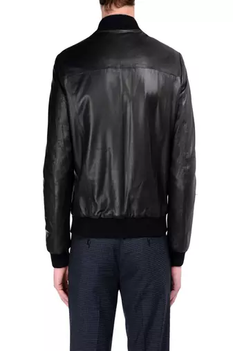 men's black lambskin leather jacket classic zip up style top grade