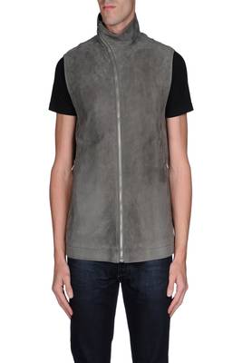 men's grey premium suede leather jacket sleeveless silhouette 1