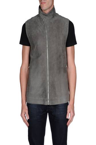 Men's grey suede genuine lambskin leather jacket sleeveless jacket-l104