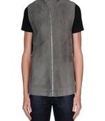 Men's grey suede genuine lambskin leather jacket sleeveless jacket-l104