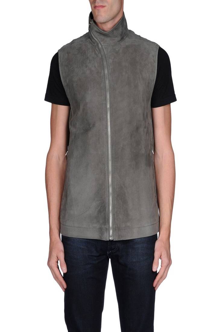 Men's grey suede genuine lambskin leather jacket sleeveless jacket-l104