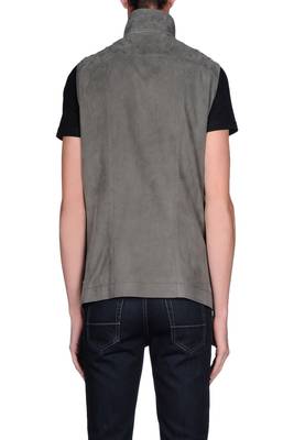 men's grey premium suede leather jacket sleeveless silhouette 2
