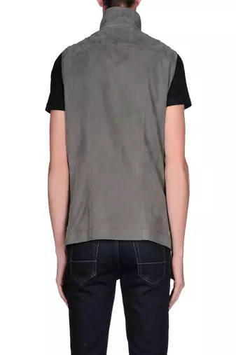 men's grey premium suede leather jacket sleeveless silhouette