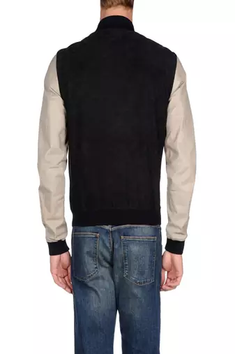 men's black premium suede leather jacket sleeveless silhouette