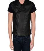 Men's black genuine lambskin leather jacket short sleeve leather jacket vest-l107