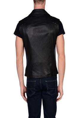 men's black premium lambskin leather vest short sleeve design 2