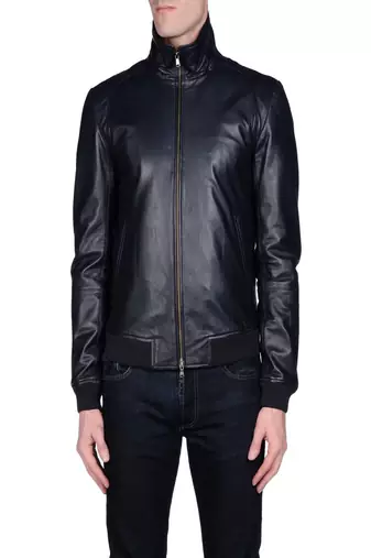 Men's navy blue genuine lambskin leather jacket modern fashion outfit leather jacket-l116