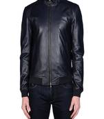 men's navy blue lambskin leather jacket classic zip up style stylish