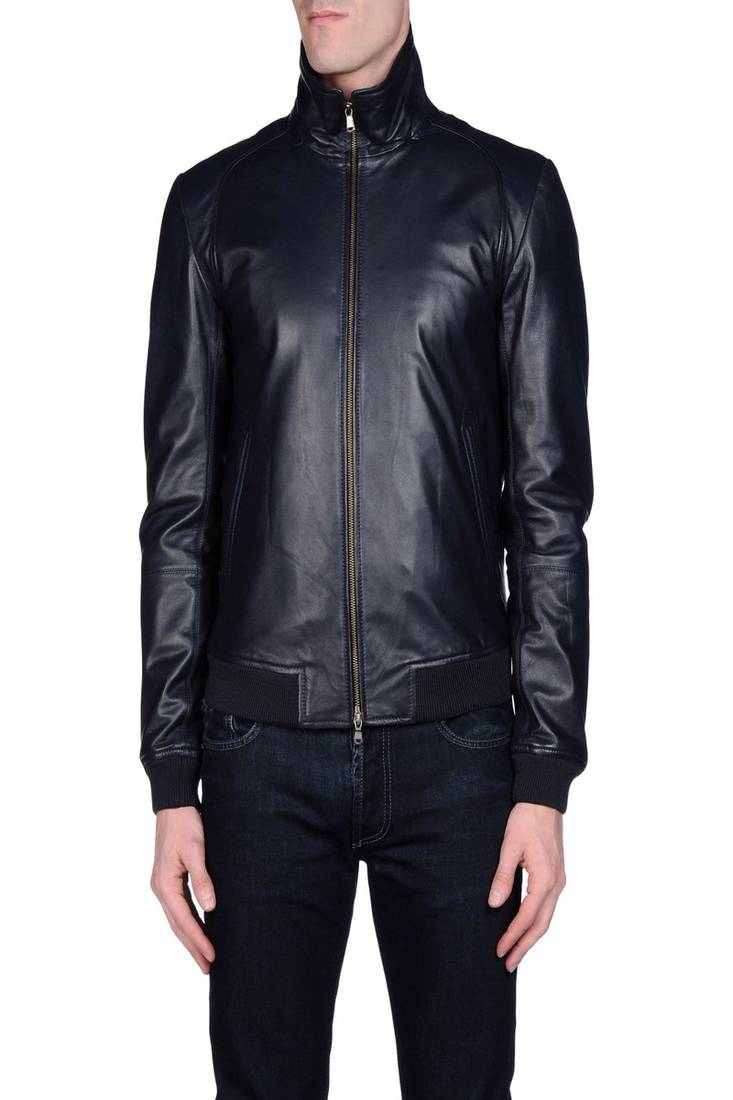 Men's navy blue genuine lambskin leather jacket modern fashion outfit leather jacket-l116