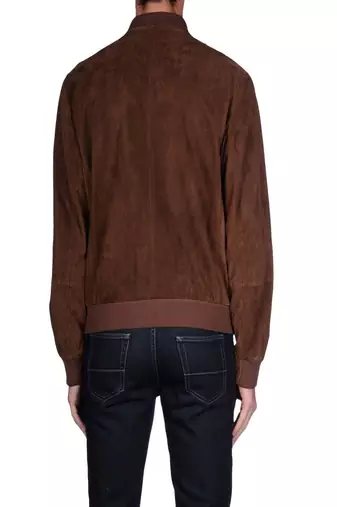 men's brown suede leather jacket classic zip up style premium