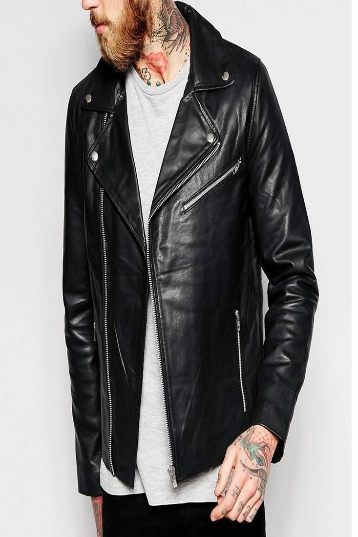Men's black genuine lambskin leather jacket modern fashion outfit leather jacket-l124