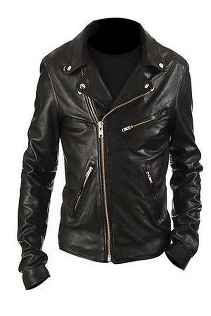Men's black genuine lambskin leather jacket modern fashion outfit leather jacket-l125