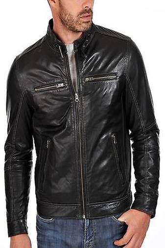 Men's black genuine lambskin leather jacket modern fashion outfit leather jacket-l128