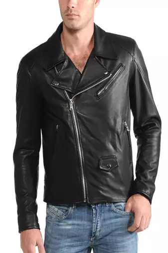 Men's black genuine lambskin leather jacket modern fashion outfit leather jacket-l129