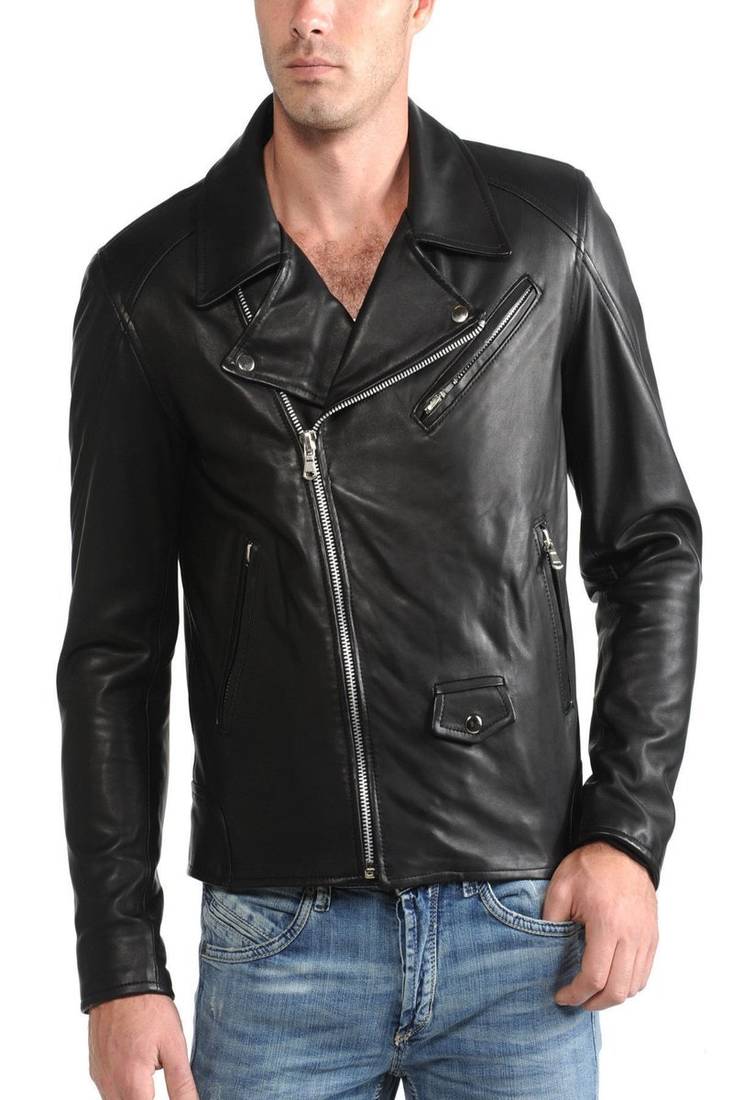 Men's black genuine lambskin leather jacket modern fashion outfit leather jacket-l129