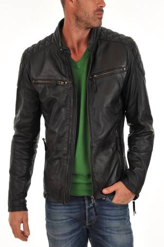 Men's black genuine lambskin leather jacket modern fashion outfit leather jacket-l130