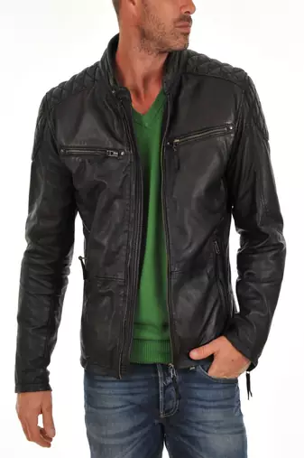 Men's black genuine lambskin leather jacket modern fashion outfit leather jacket-l130