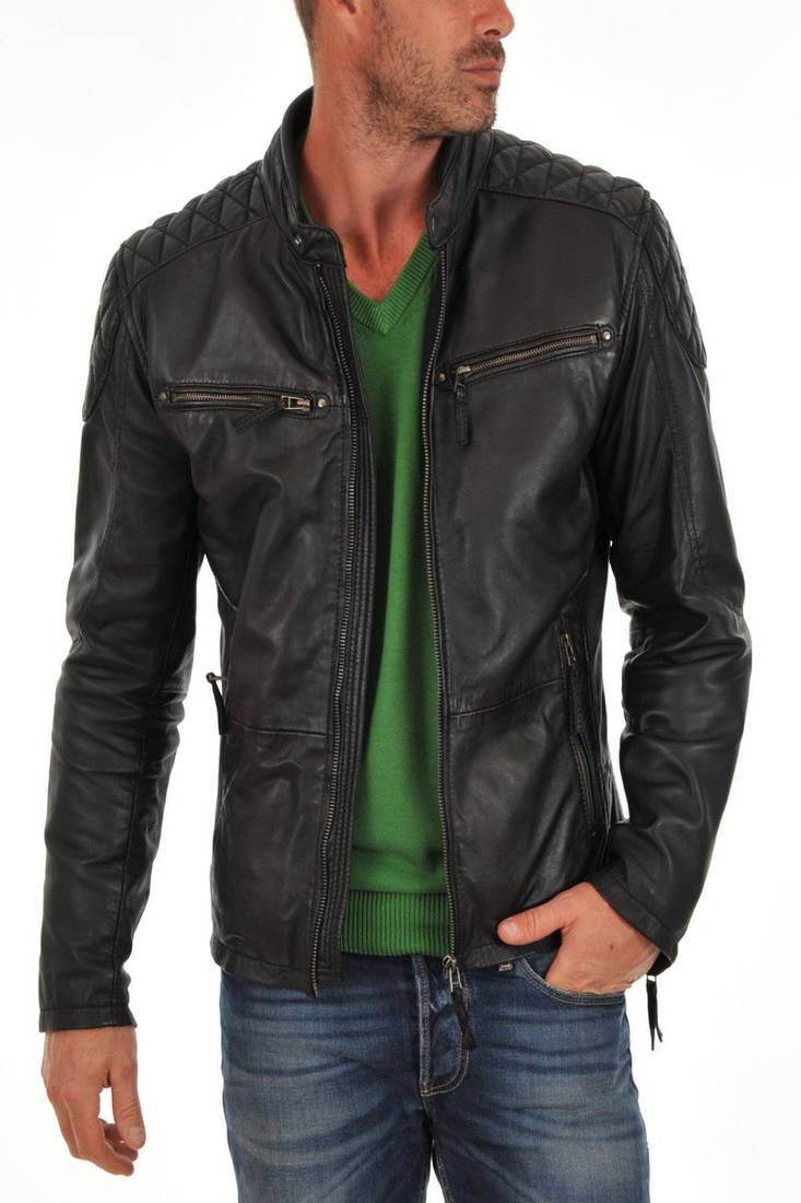 Men's black genuine lambskin leather jacket modern fashion outfit leather jacket-l130