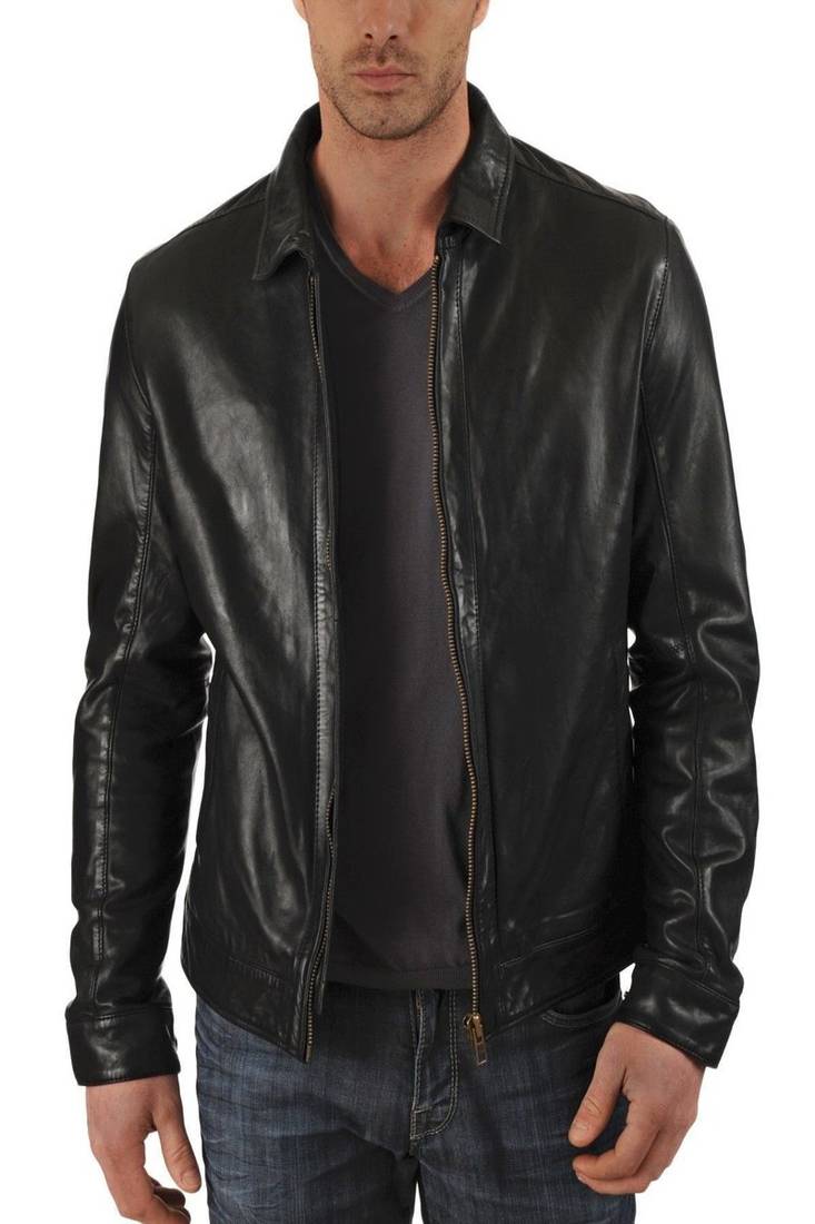Men's black genuine lambskin leather jacket modern fashion outfit leather jacket-l131